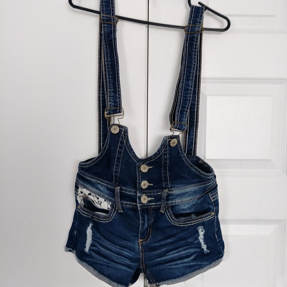 Blue denim overall shorts